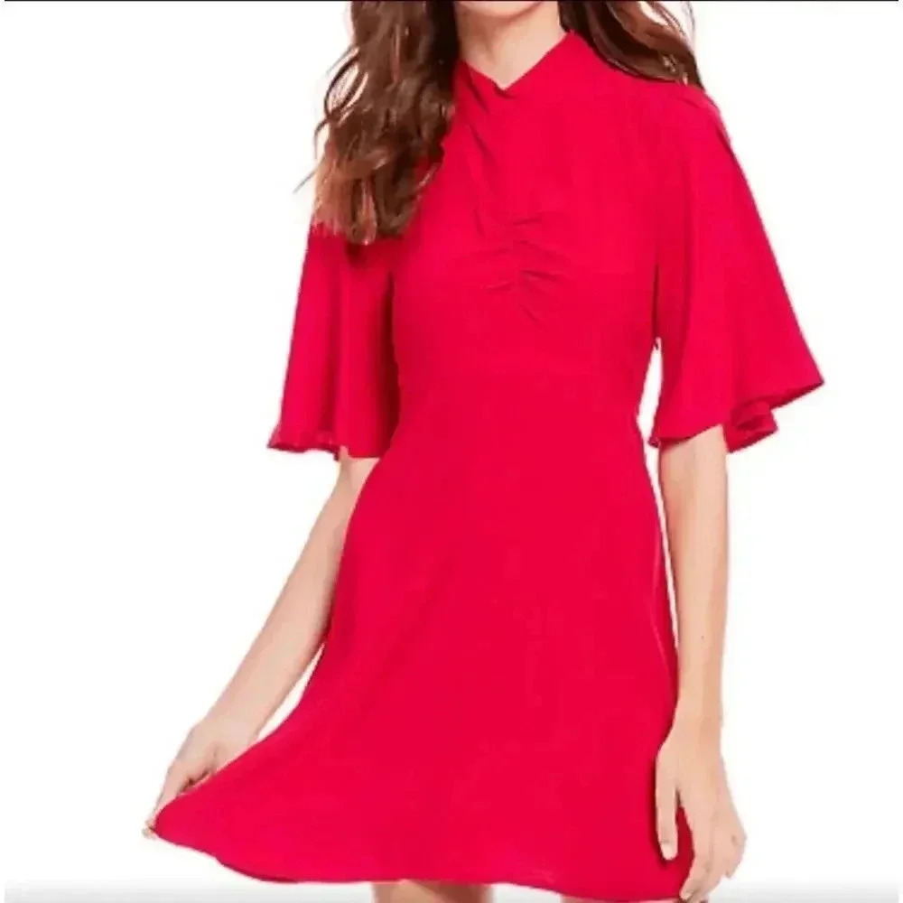 Free People Be My Baby Red Ruched Mini Dress Womens Size 2 NWT - Picture 1 of 11
